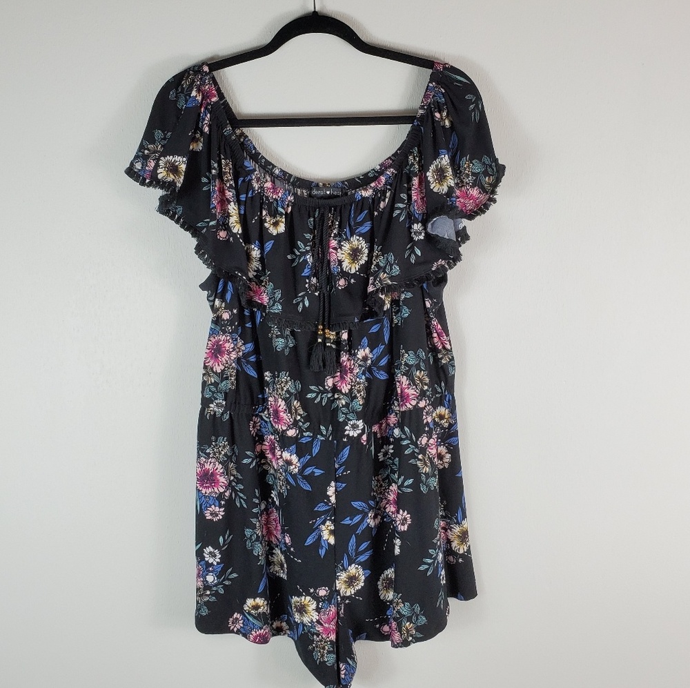 Derek Heart Floral Romper Ruffle Off the Shoulder